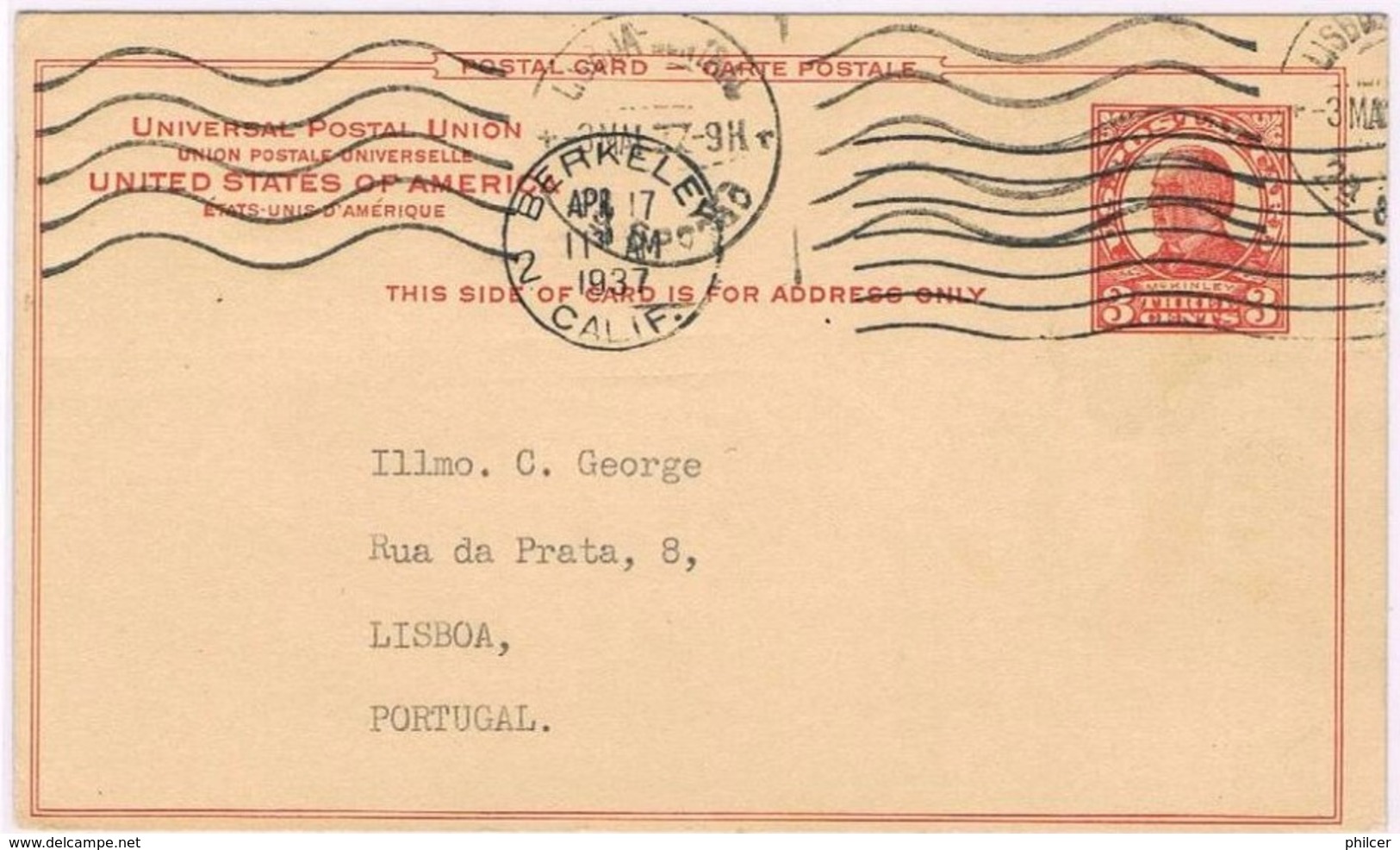 USA, 1937, Berkeley-Lisboa - Lettres & Documents