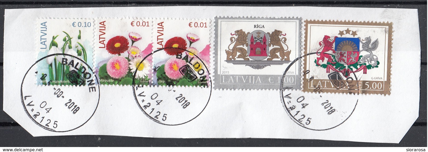 Lettonia 2015-2017 Fiori Flowers  Dalie  - Bucaneve Bianco - Stemmi RIGA Viaggiato Used Latvija - Lettonia