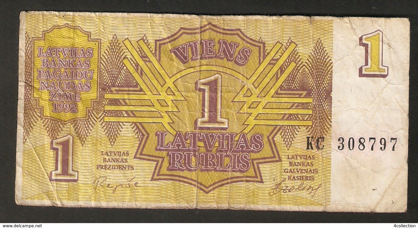 T. Latvia 1 Rubel Rublis Rouble 1992 Ser. KC 308797 - Lettonie