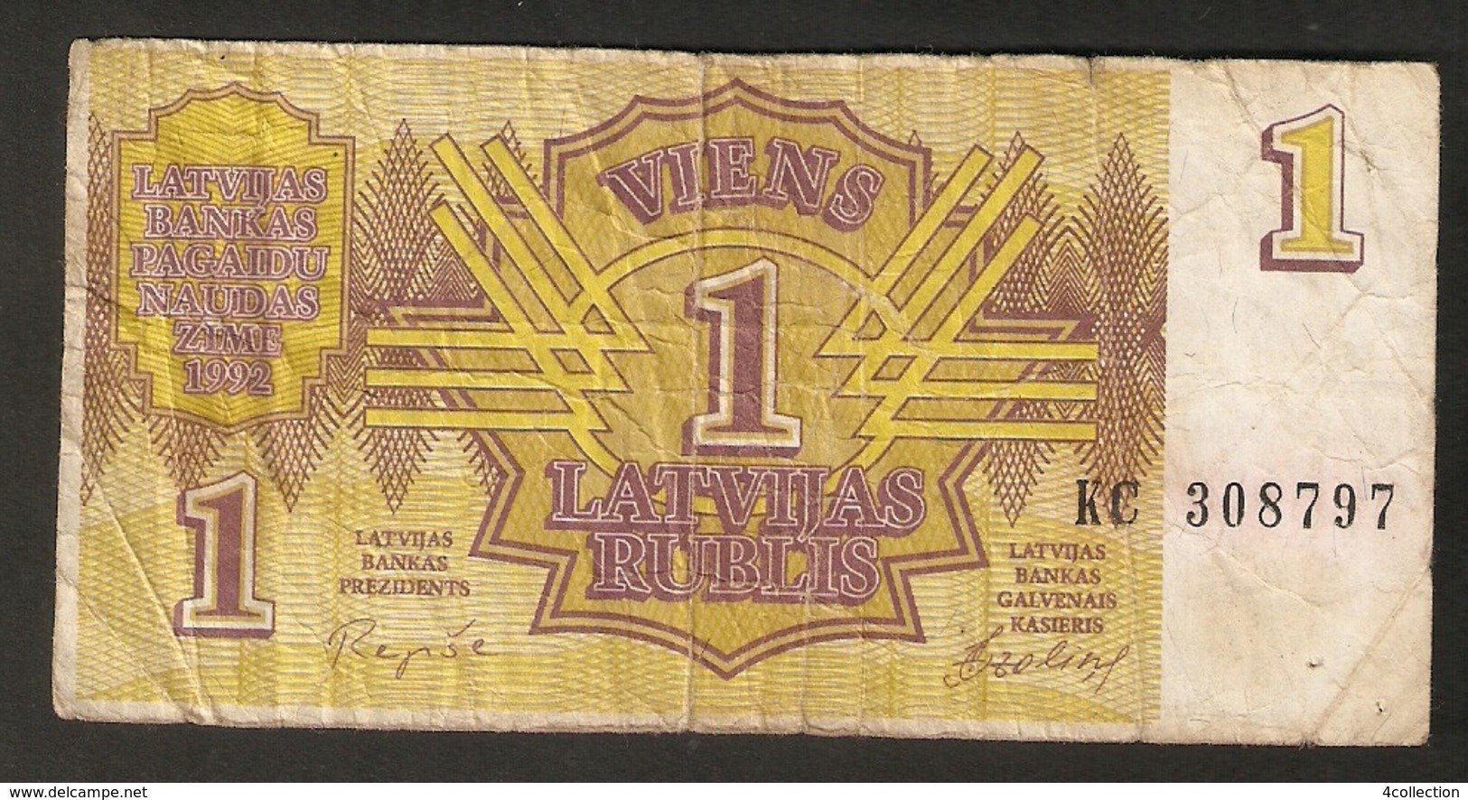 T. Latvia 1 Rubel Rublis Rouble 1992 Ser. KC 308797 - Latvia