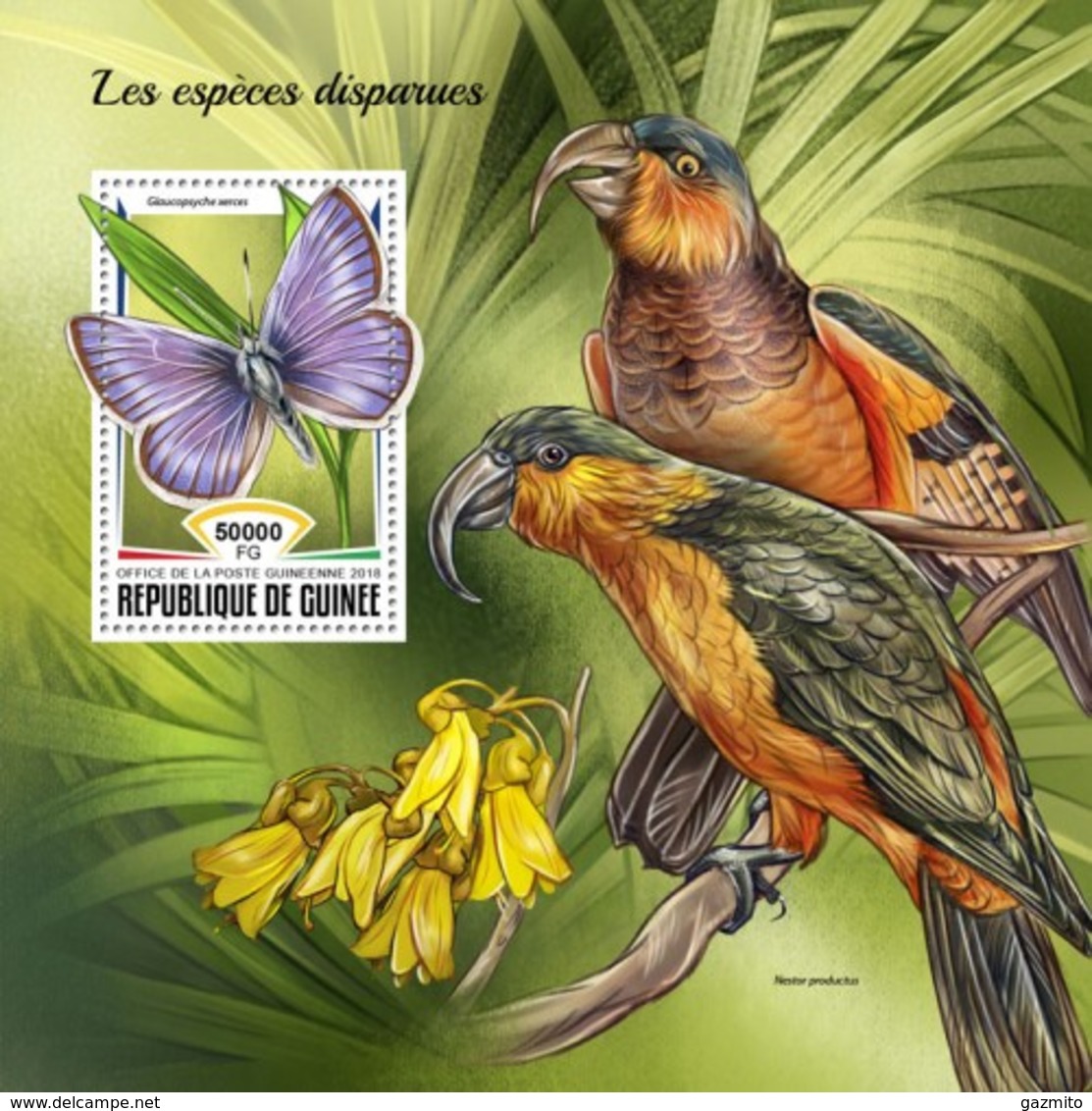 Guinea 2018, Animals Extinct, Butterflies, Parrots, BF - Papillons