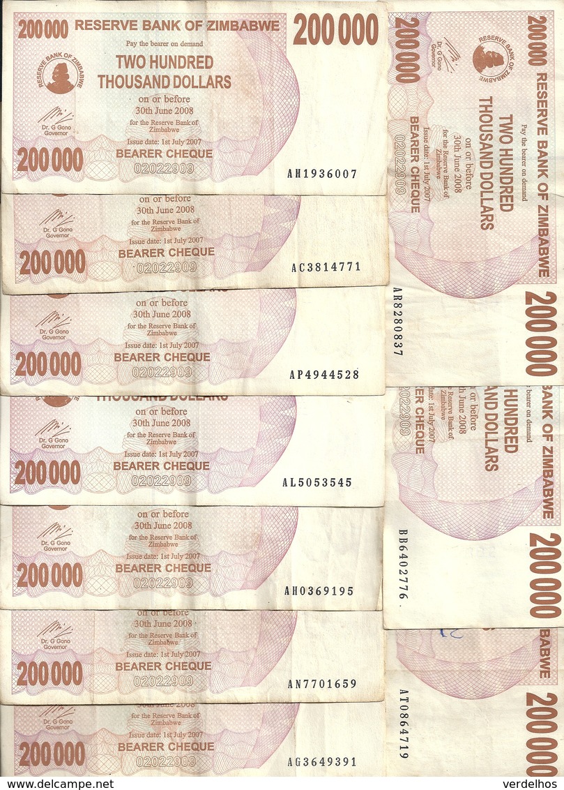 ZIMBABWE 200000 DOLLARS 2007 VF P 49 ( 10 Billets ) - Zimbabwe