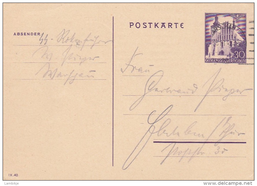 Deutsches Reich General Gouvernement Postkarte 1940 P9 - Sonstige & Ohne Zuordnung