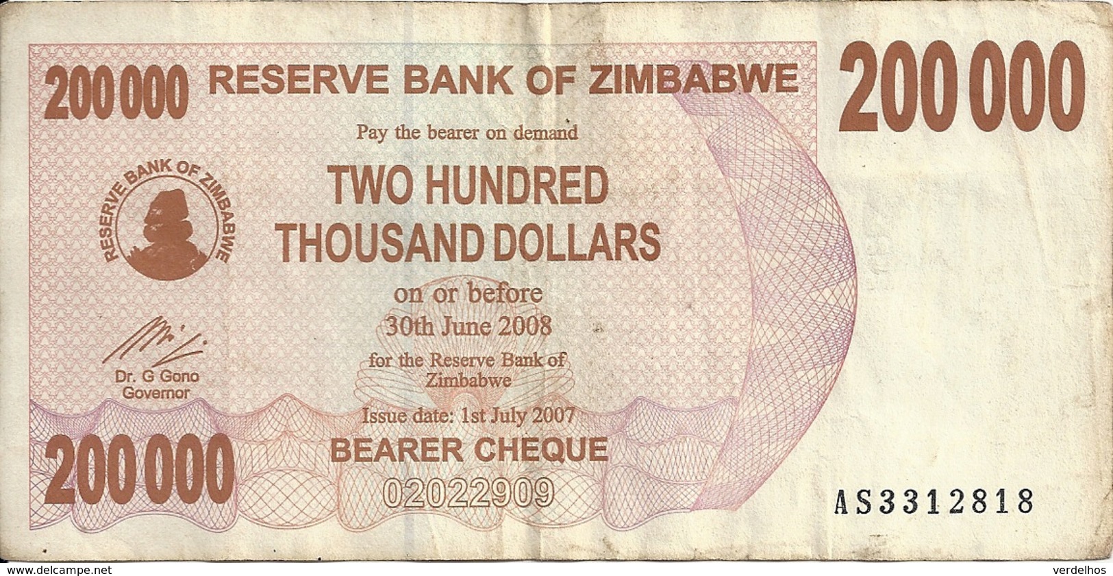 ZIMBABWE 200000 DOLLARS 2007 VF P 49 - Zimbabwe