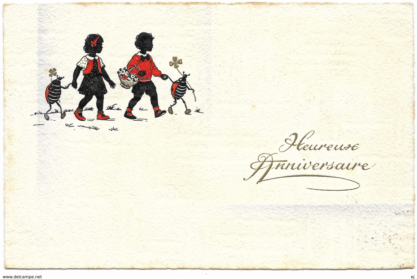 Heureuse Anniversaire - Postmark 1954 - Begro (B&R) - Children Beetles Silhouette - Other & Unclassified