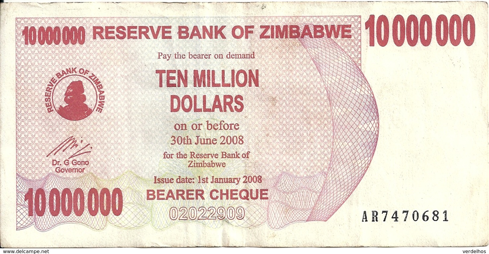 ZIMBABWE 10 MILLION DOLLARS 2008 VF P 55 - Simbabwe