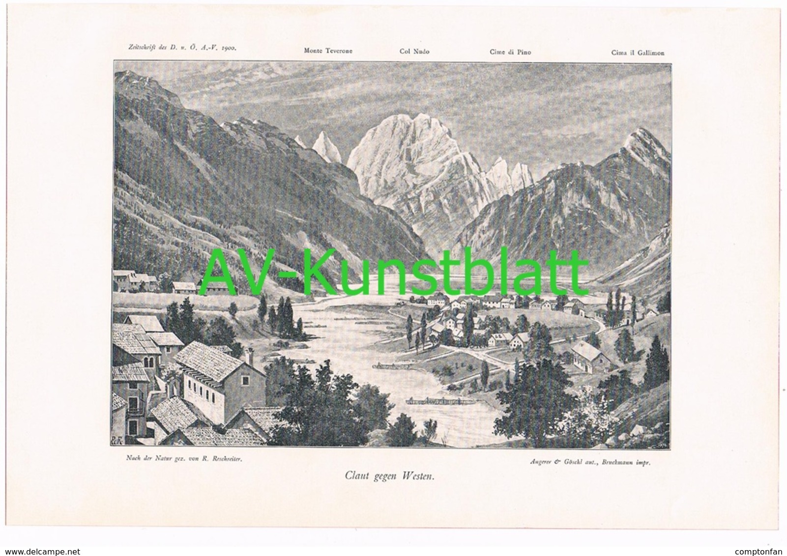 050-3 Reschreiter Claut Karnische Alpen Bergdorf Druck 1900 !! - Stampe & Incisioni