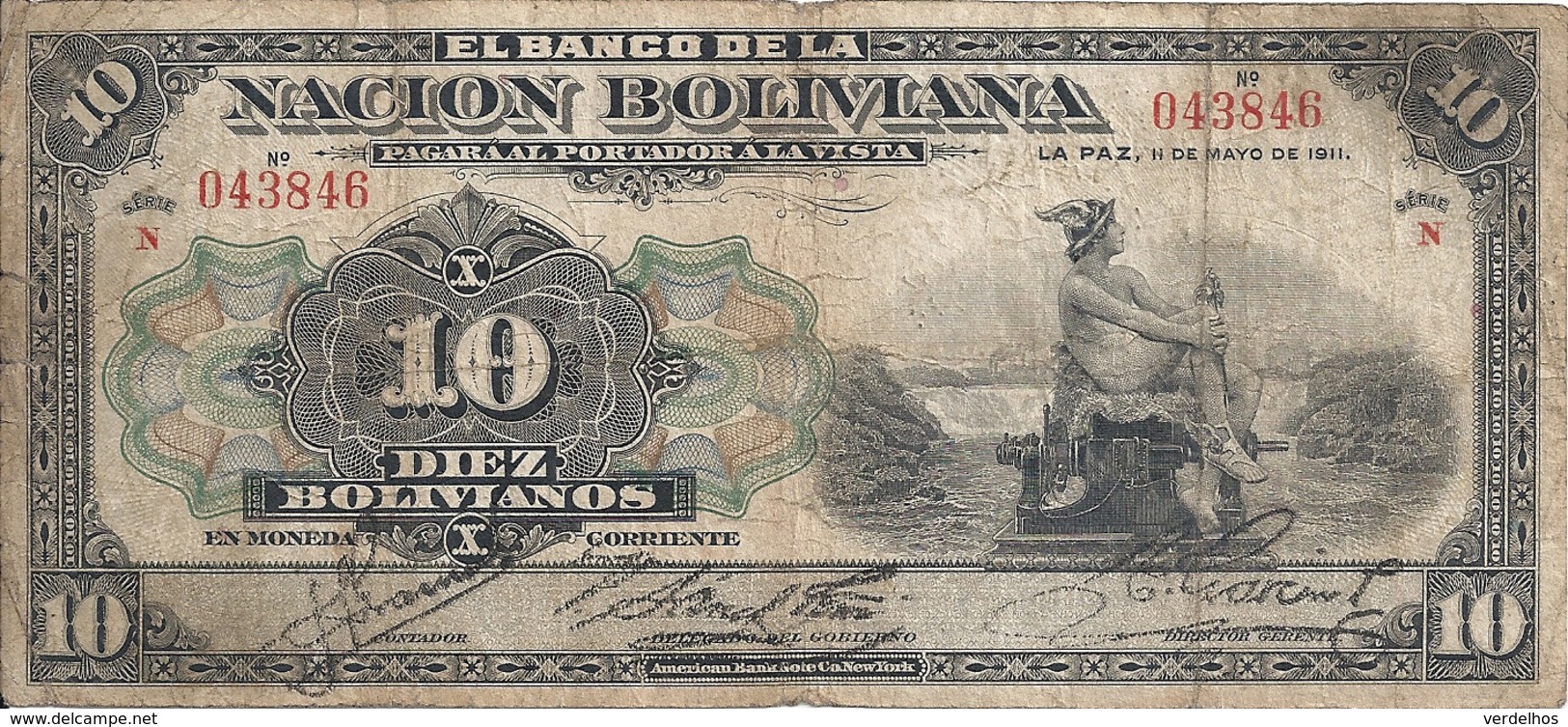 BOLIVIE 10 BOLIVIANOS 1911 VG+ P 107 B - Bolivie