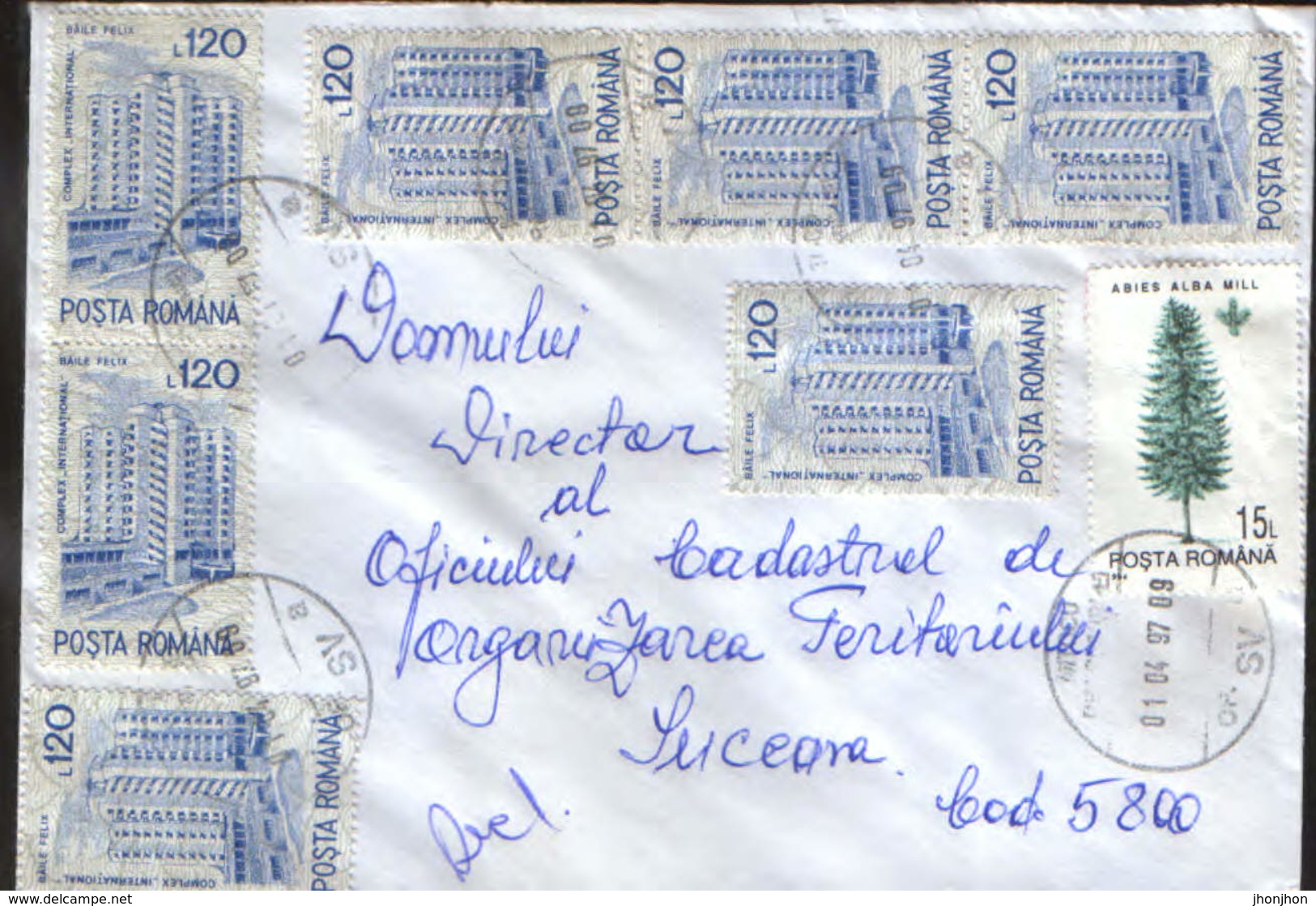 Romania - Registered  Letter Circulated In 1997 - Arhitecture -   Triptic Stamps And Pair,white Fir - Lettres & Documents