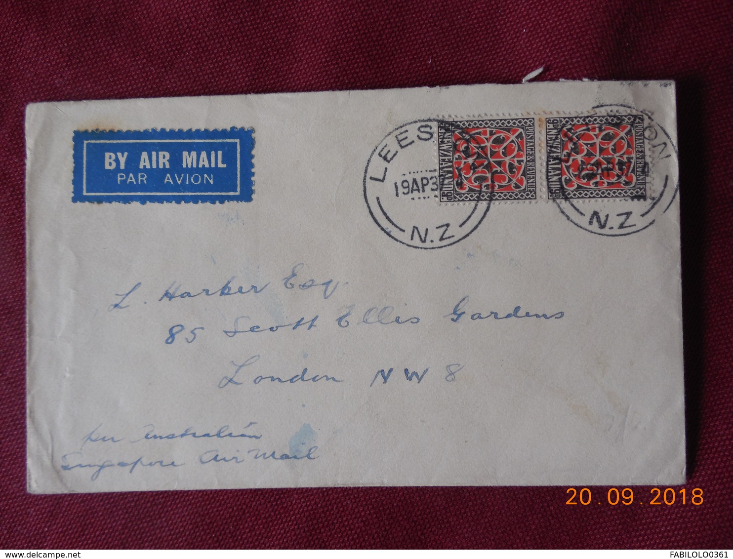 Lettre De Nouvelle Zelande De 1937 A Destination De Londres ( Via Australian Singapour Air Mail ) - Brieven En Documenten