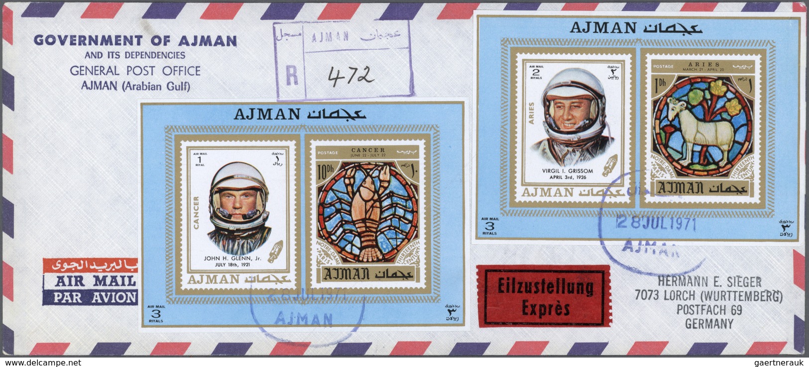 Adschman / Ajman: 1968/1972, Collection Of 65 Covers To USA/Europe, Mainly Airmail/registered, All B - Ajman
