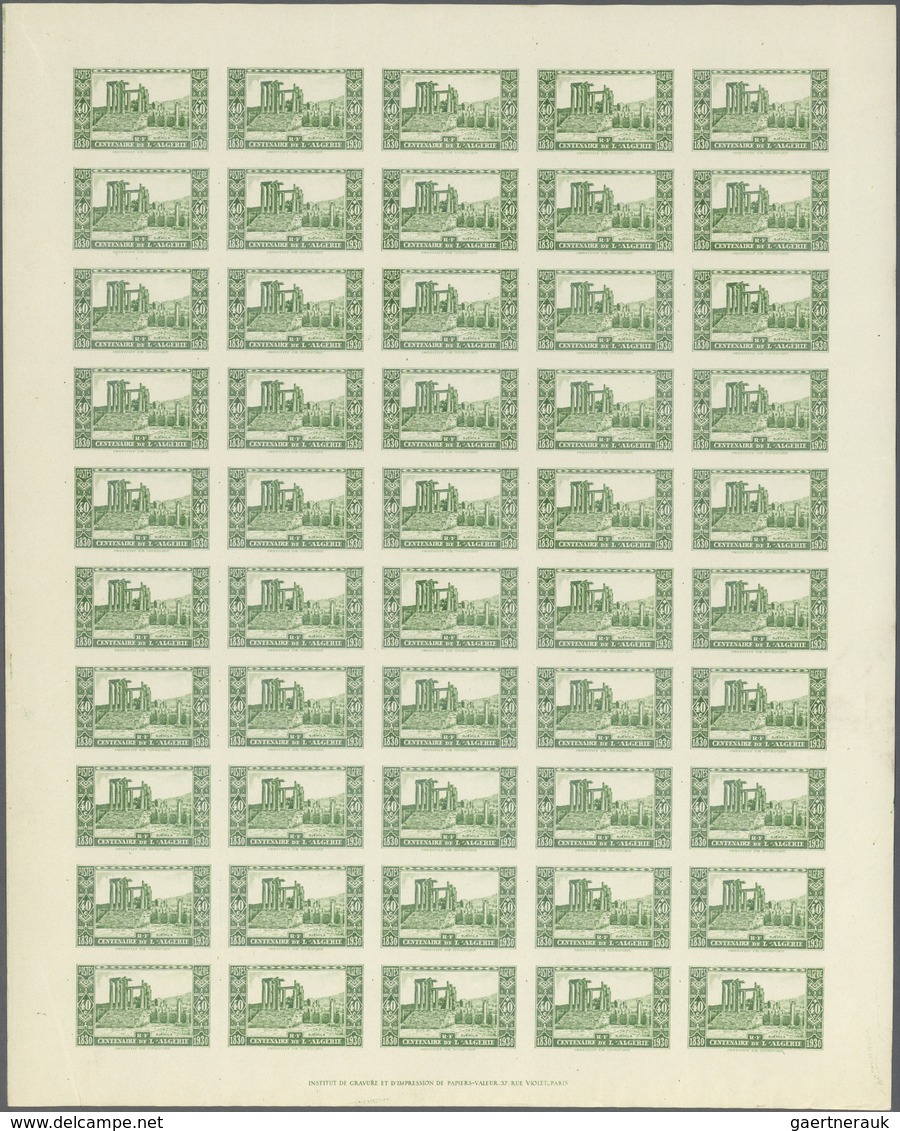 Algerien: 1930, 100th Anniversary Of Conquest, 40c. Green, IMPERFORATE Sheet Of 50 Stamps Unmounted - Cartas & Documentos