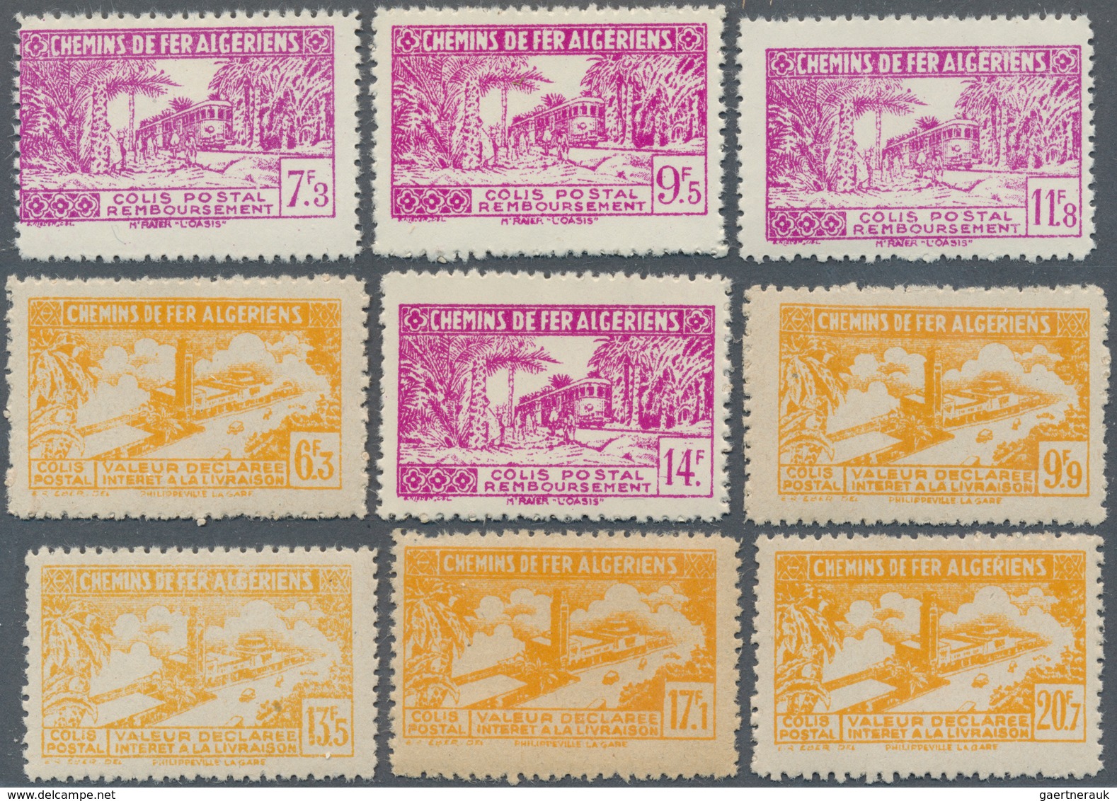 Algerien: RAILWAY PARCEL STAMPS: 1930's/1940's (ca.), Accumulation With 13 Different Railways Stamps - Cartas & Documentos