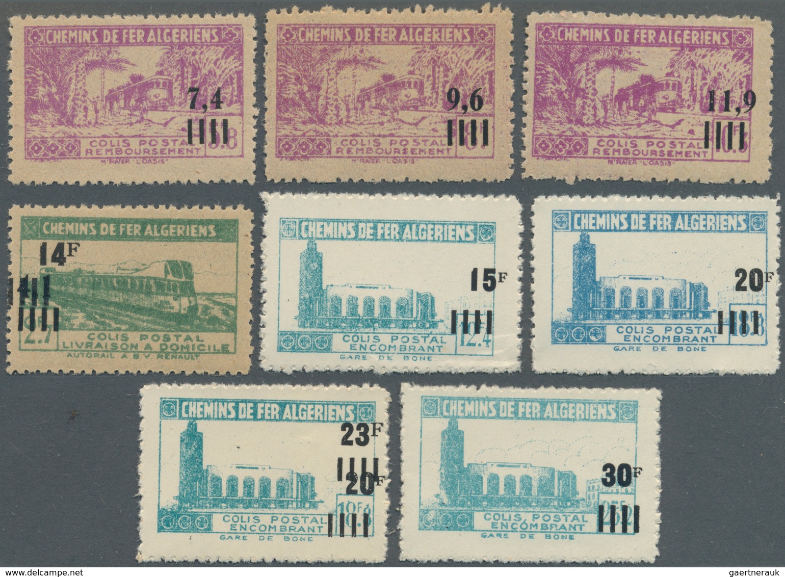 Algerien: RAILWAY PARCEL STAMPS: 1930's/1940's (ca.), Accumulation With 14 Different Railways Stamps - Lettres & Documents
