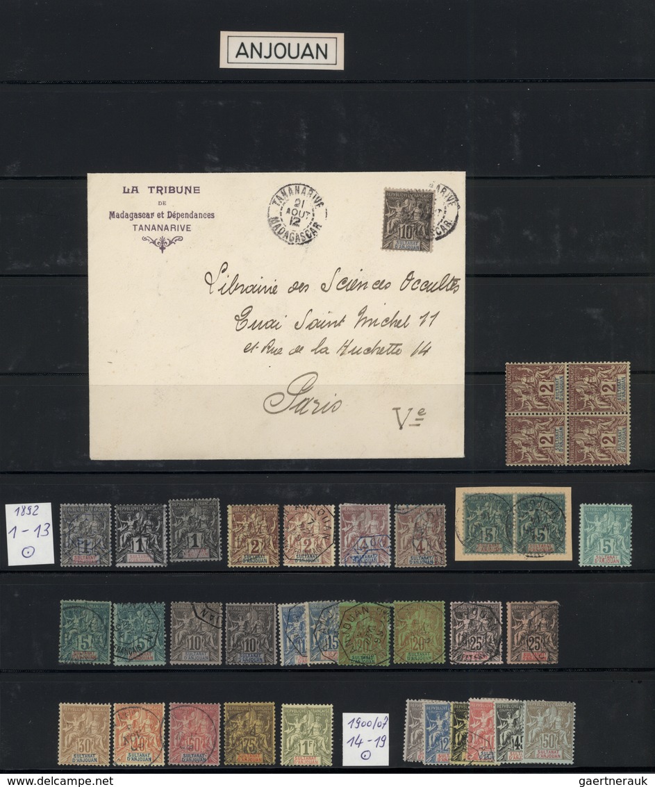 Anjouan: 1892/1907, Used And Mint Collection Of 35 Stamps "Groupe" Up To 1fr., In Addition 39 Statio - Otros & Sin Clasificación