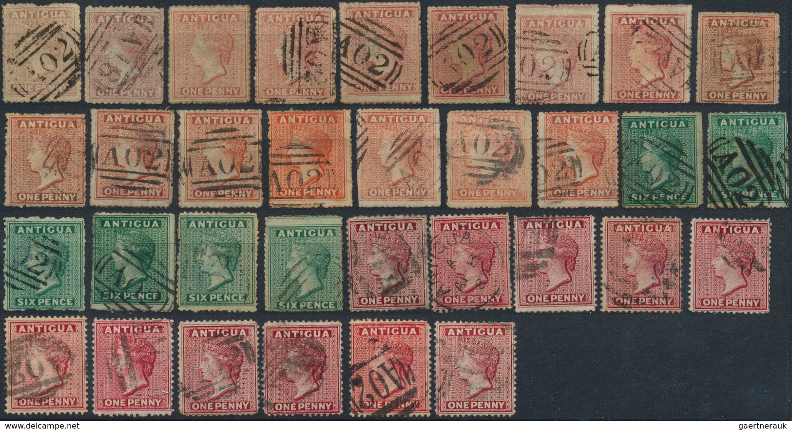 Antigua: 1863/1882 (ca.), Group Of 45 QV Stamps Incl. A Nice Section Early Issues. Nice Lot, Viewing - 1960-1981 Autonomie Interne