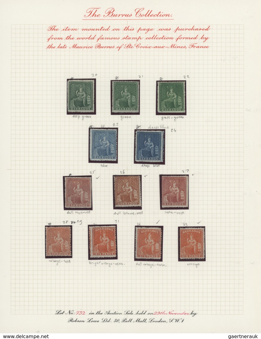 Barbados: 1861/1870 (ca.), Petty Mint Collection Of The "Seated Britannia" Issue, Neatly Arranged On - Barbades (1966-...)