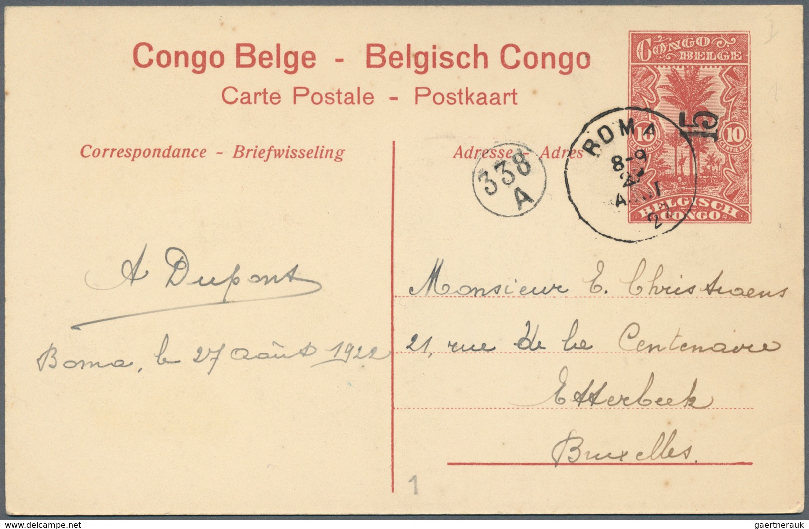 Belgisch-Kongo: 1921, Stationery Card 15/30 On 10c. Red, Lot Of Five Used Cards Showing Varieties: " - Collections