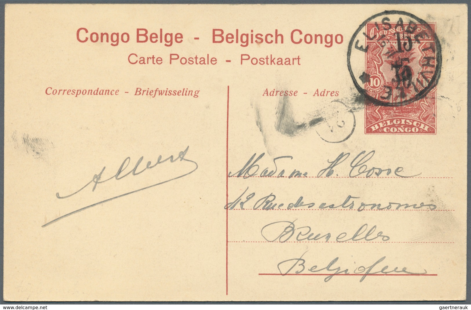 Belgisch-Kongo: 1921, Stationery Card 15/30 On 10c. Red, Lot Of Five Used Cards Showing Varieties: " - Collections