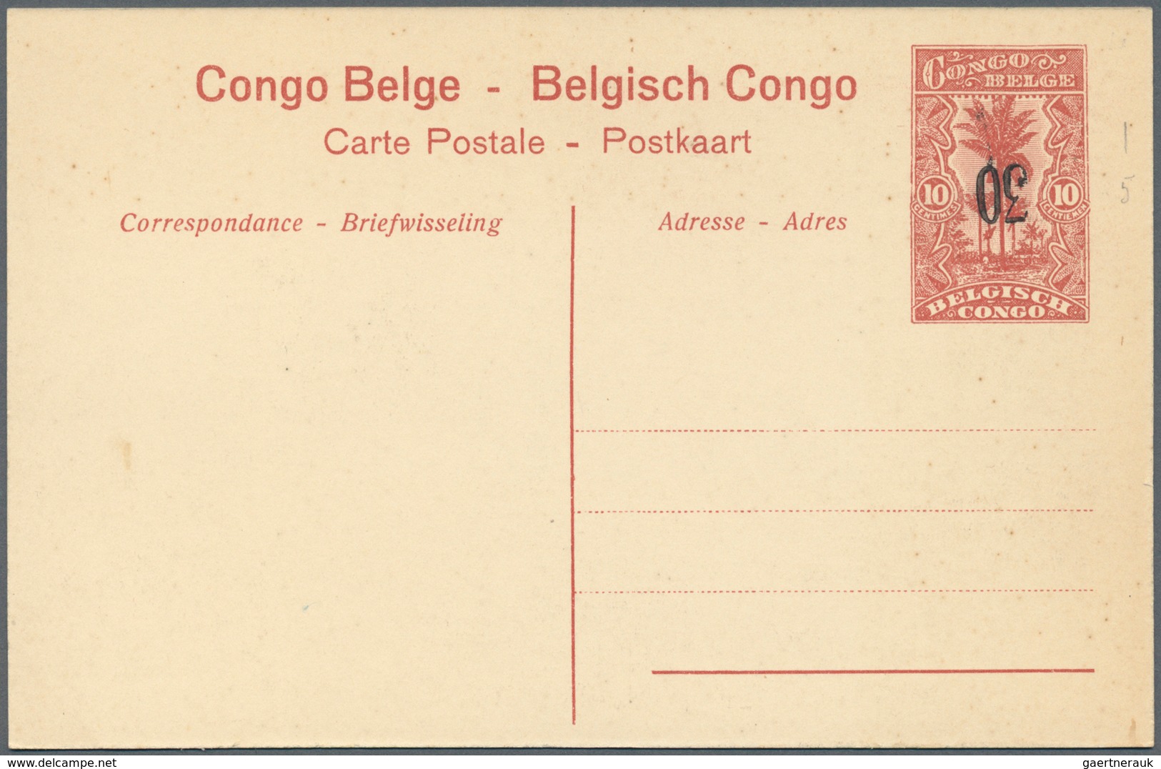 Belgisch-Kongo: 1921, Stationery Card 30 On 10c. Red, Lot Of Six Unused Cards Showing Varieties: Shi - Colecciones