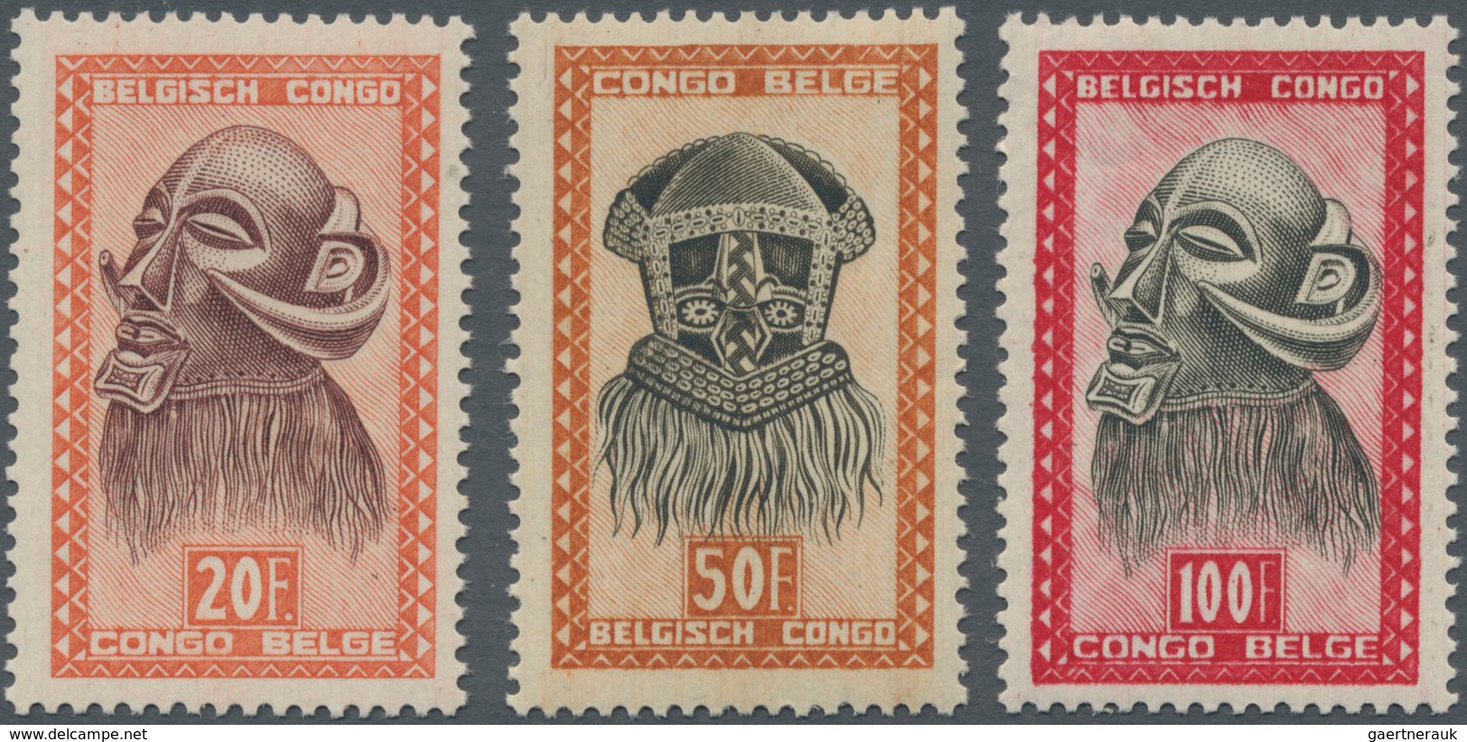 Belgisch-Kongo: 1948, African Art Defnitives 20fr. Orange/violet (dancing Mask), 50fr. Orange/black - Collections