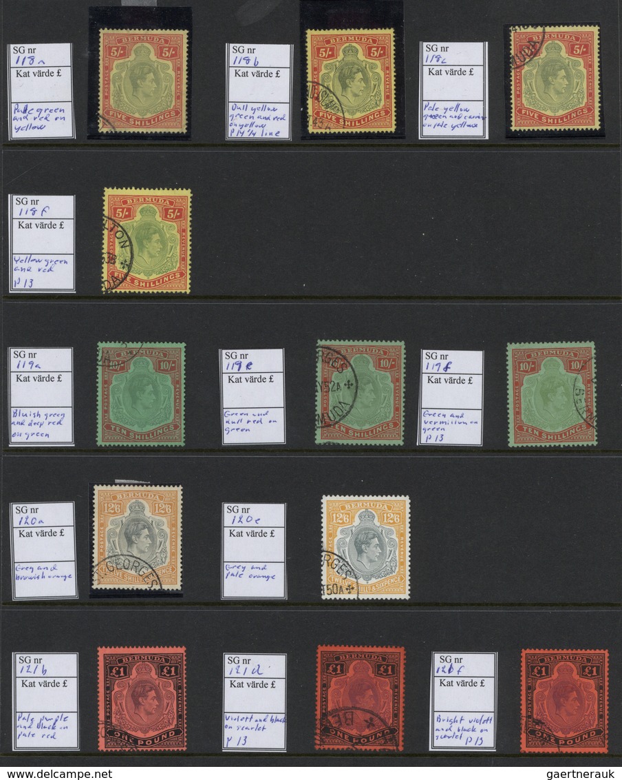 Bermuda-Inseln: 1938-1953: Group Of 35 Used KGVI. High Value Stamps, From 2s. To £1, With Almost Dif - Bermudes