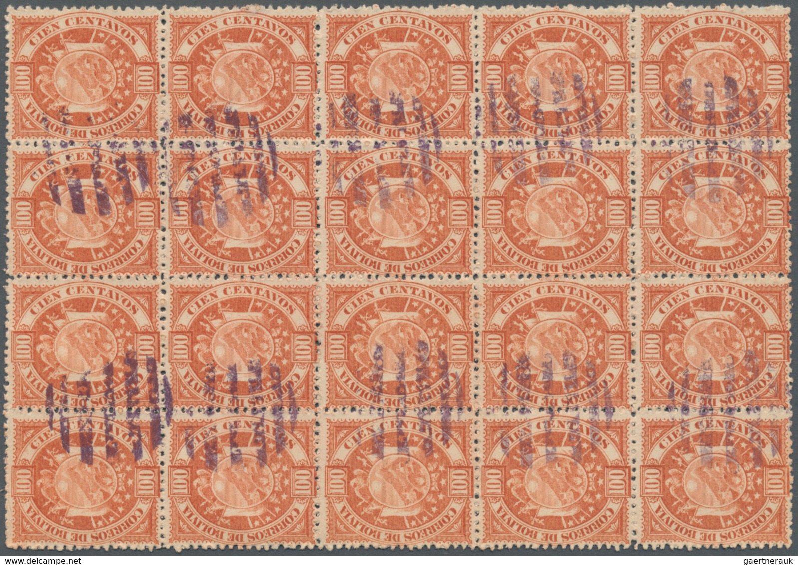 Bolivien: 1894, Coat Of Arms 100c. Red On Thick Paper In A Very Large Lot With About 1.150 Stamps Mo - Bolivia