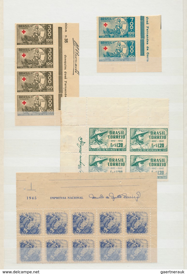 Brasilien: 1919/1958, MARGIN IMPRINTS, Splendid Mint Collection Of 225 Units Up To Blocks Of 70, Sho - Nuevos