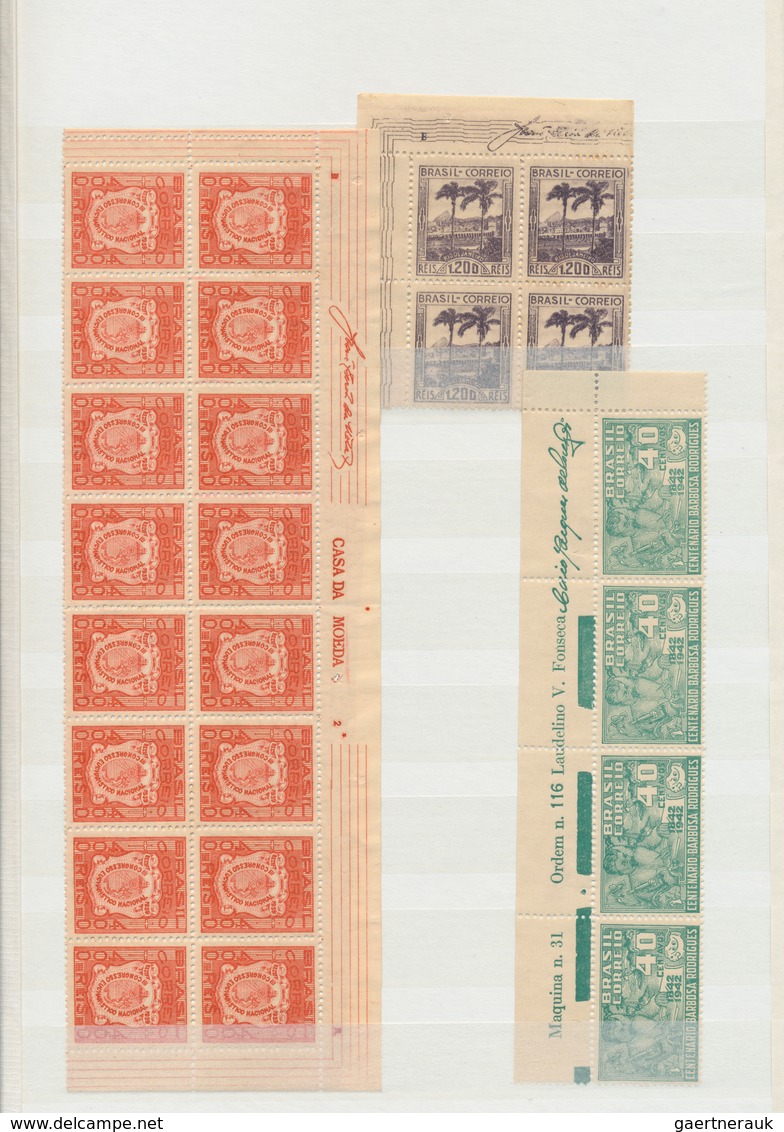 Brasilien: 1919/1958, MARGIN IMPRINTS, Splendid Mint Collection Of 225 Units Up To Blocks Of 70, Sho - Nuevos