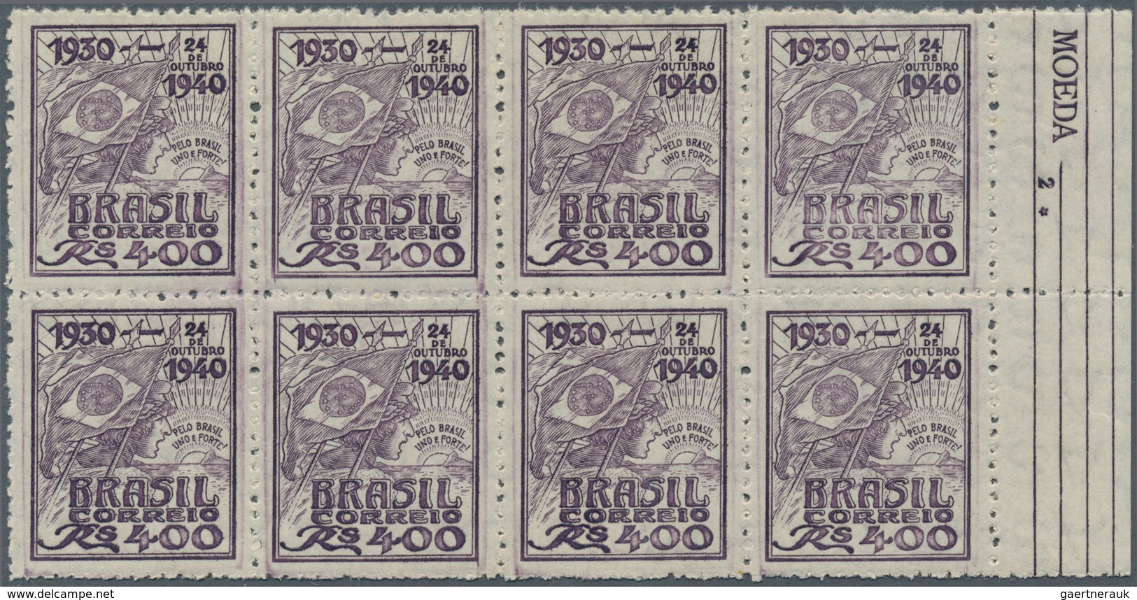 Brasilien: 1940, 10 Years Government Of Getulio Vargas 400r. Dark Lilac Showing Flag Of Brazil With - Neufs