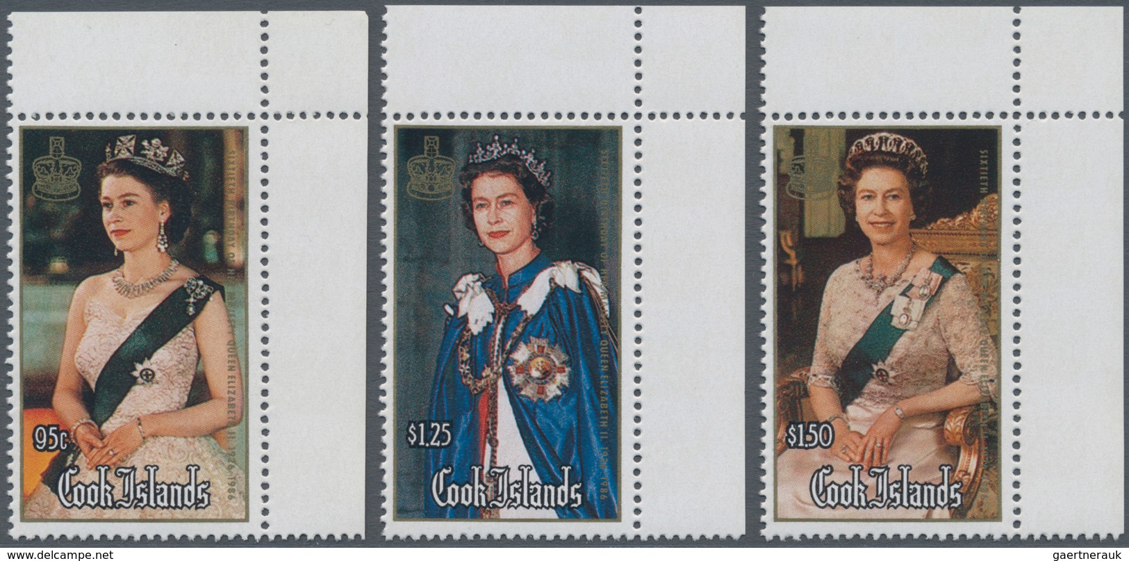 Cook-Inseln: 1986, 60th Birthday Of QEII Complete Set Of Three In A Lot With 336 Sets Mostly In Comp - Islas Cook