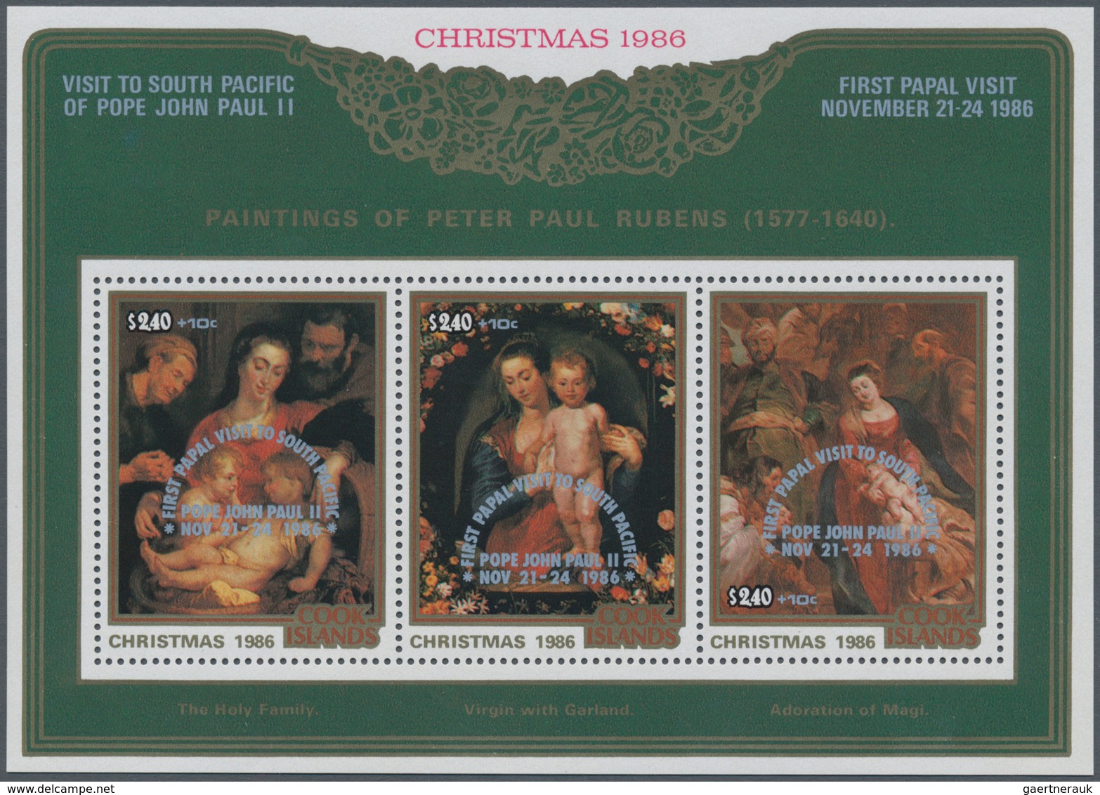 Cook-Inseln: 1986, Christmas Miniature Sheet With Three Different Rubens Paintings With Silver Overp - Islas Cook