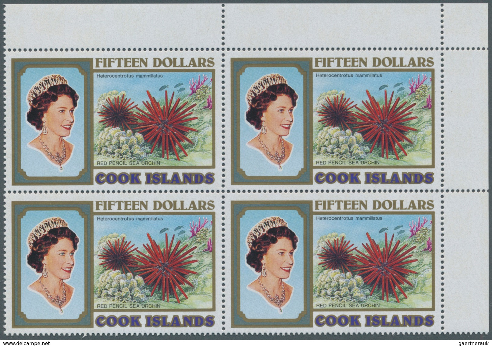 Cook-Inseln: 1994, Definitive Issue ‚Life In The Coral Reef‘ $15 ‚Heterocentrotus Mammillatus‘ In A - Islas Cook