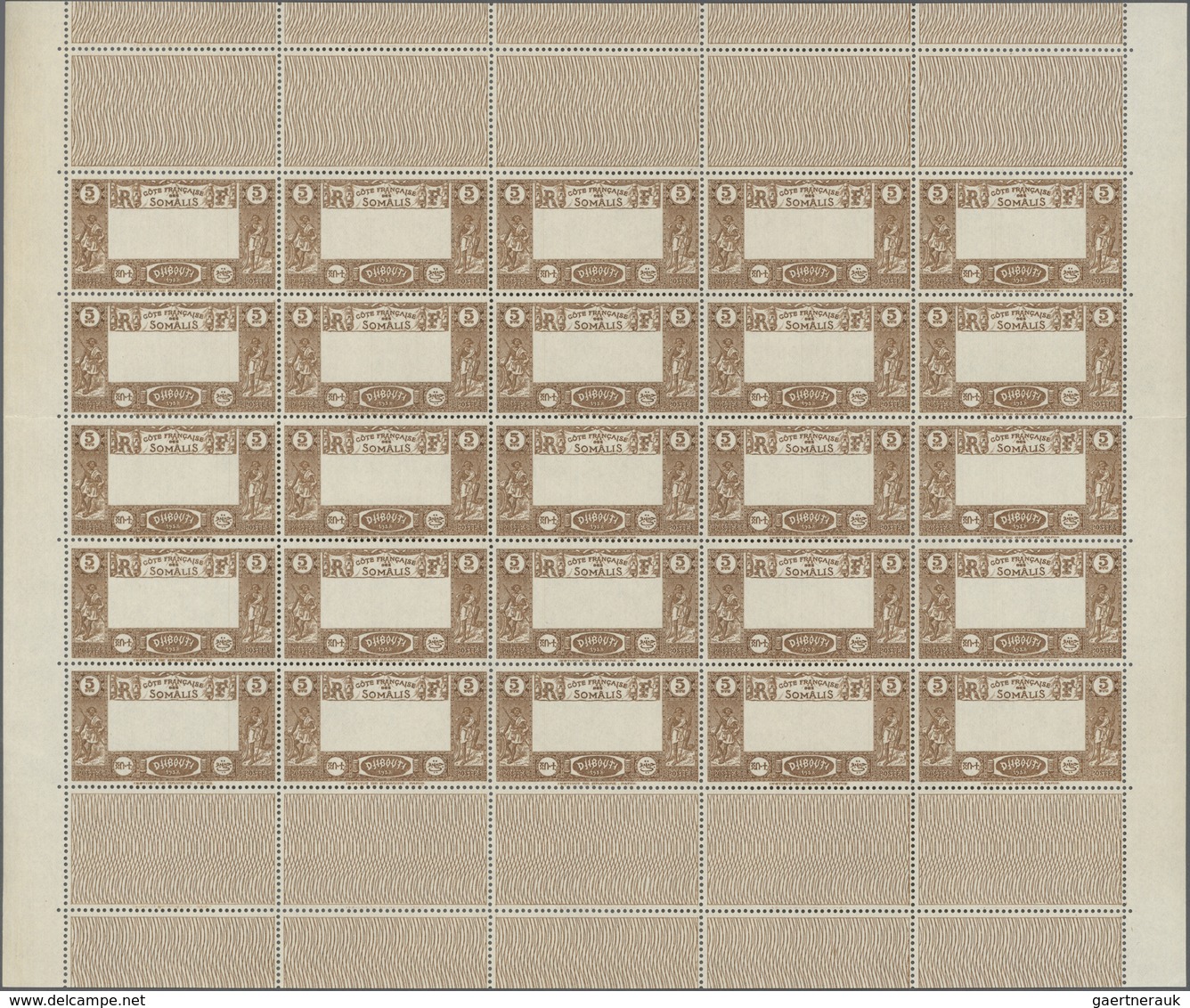 Dschibuti: 1938, Definitives "Views Of Djibouti", 5fr. Showing Variety "Missing Centre", (folded) Pa - Otros & Sin Clasificación