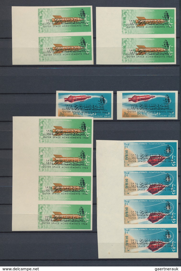 Dubai: 1960-70, Album Containing Large Stock Of Perf And Imperf Blocks With Thematic Interest, 1964 - Dubai