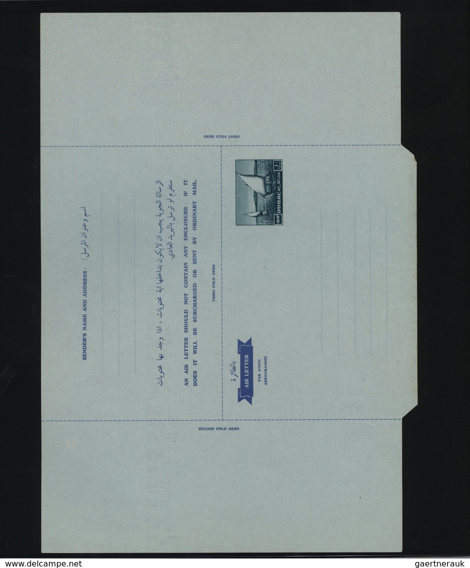 Dubai: 1964, Collection Of 21 Unused Airlettersheets, Mainly Unfolded, Designs "Boy Scouts" And "Dho - Dubai