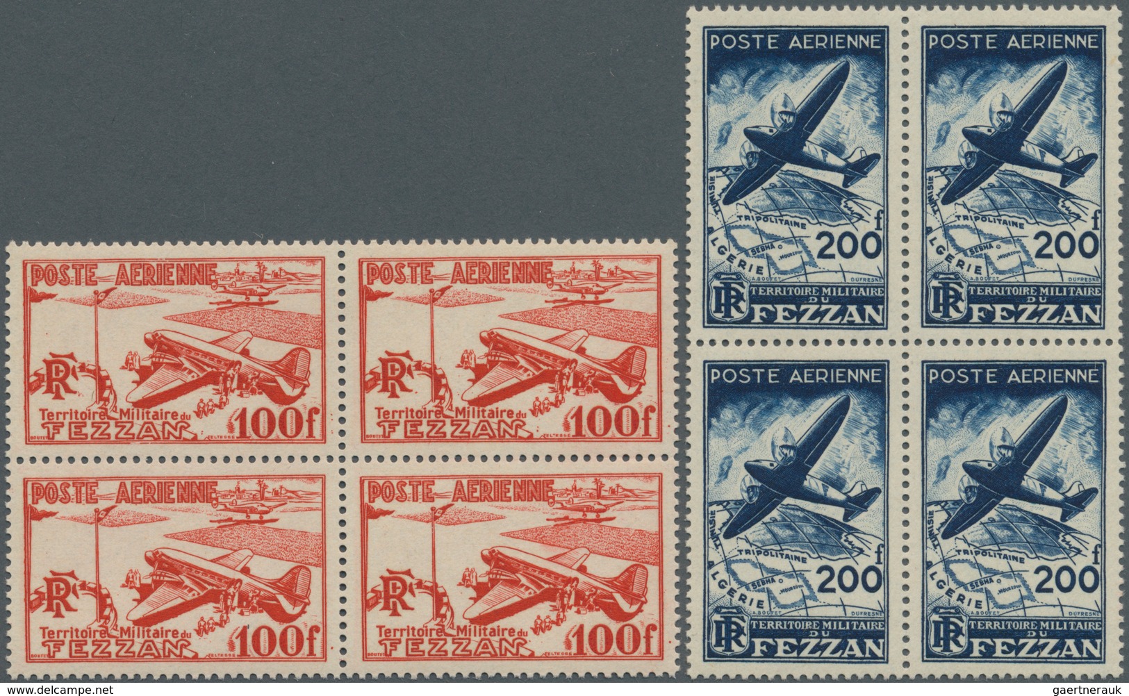 Fezzan: 1948, Airmail Set Of Two 100fr. Red ‚airport‘ And 200fr. Blue ‚airplane Over Fezzan‘ In A Lo - Cartas & Documentos