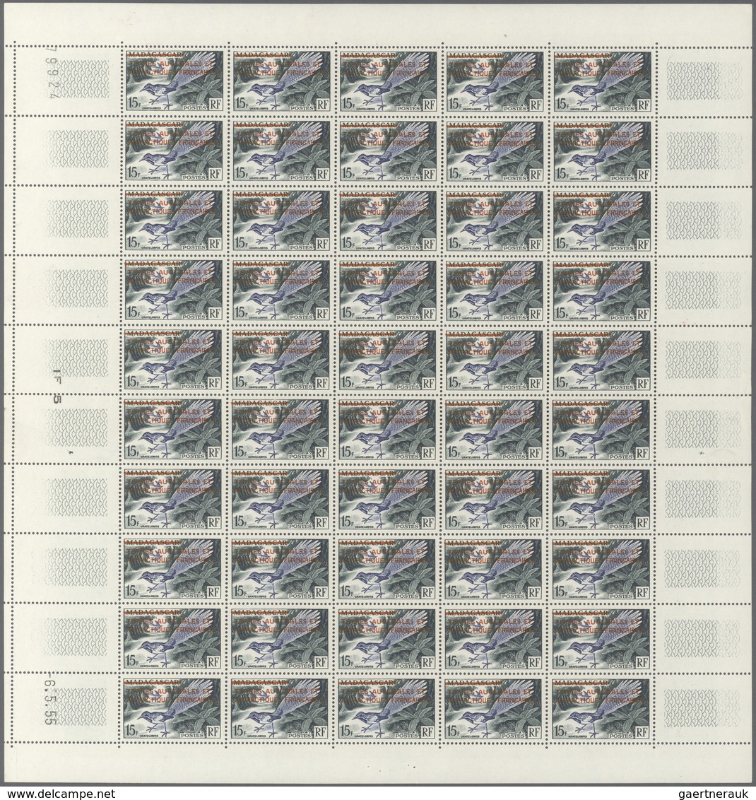 Französische Gebiete In Der Antarktis: 1955, Overprint Issue 15 Fr., Complete Sheet With 50 Stamps, - Cartas & Documentos