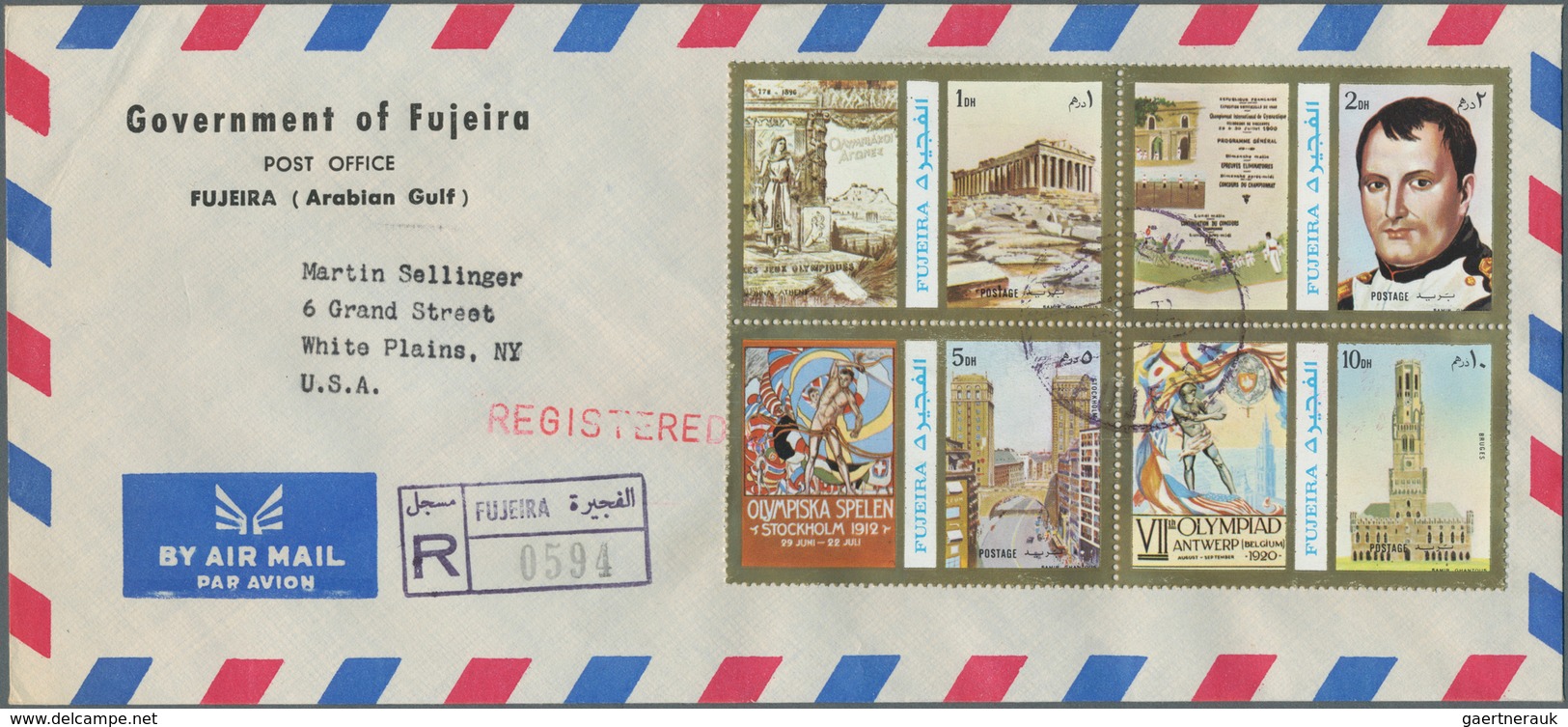 Fudschaira / Fujeira: 1966/1973, Group Of 22 Registered Resp. Airmail Covers To USA Or Europe. - Fudschaira