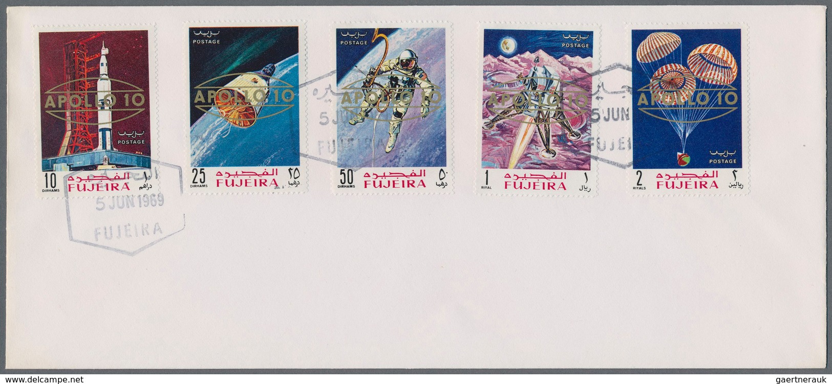 Fudschaira / Fujeira: 1969, APOLLO, group of 18 covers: Michel nos. 399/407 A and A 399/407 A on fou