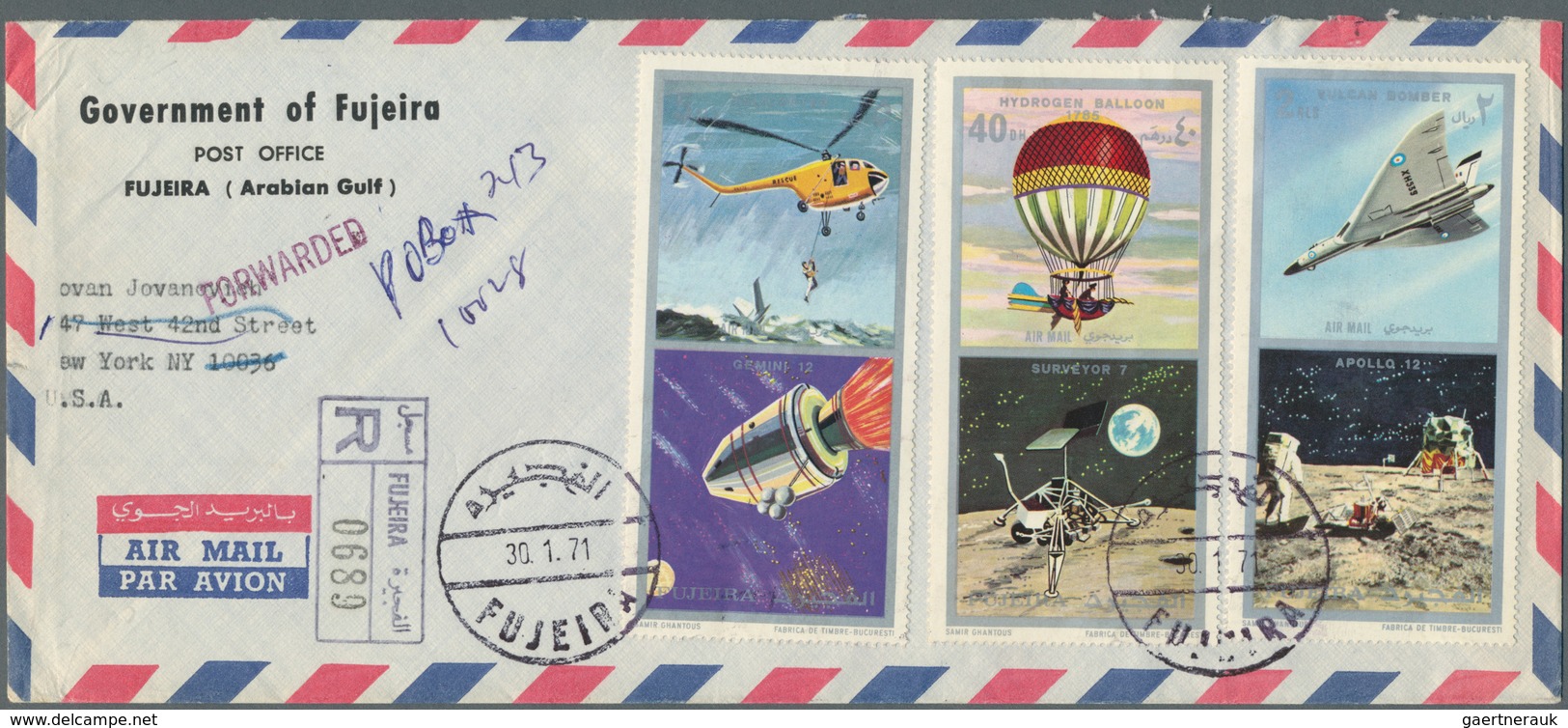 Fudschaira / Fujeira: 1970/1972, Group Of Ten Registered Airmail Covers With Attractive Frankings To - Fujeira