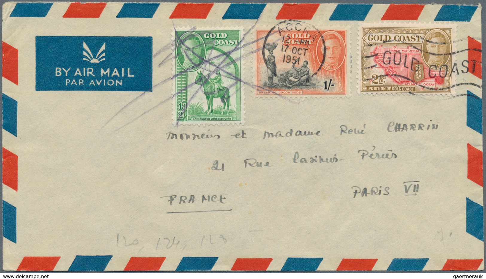 Goldküste: 1951-55 Eight Airmail Covers To France With Attractive KGVI. And QEII. Frankings, Sent Fr - Costa De Oro (...-1957)