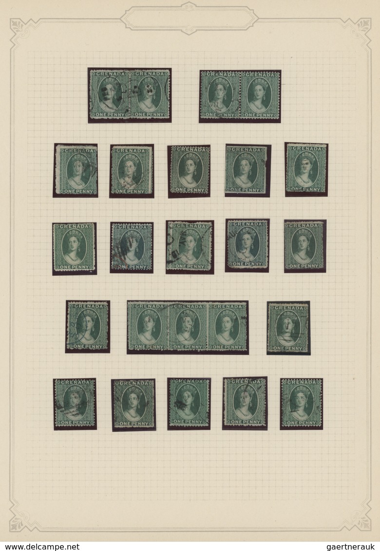 Grenada: 1861/1890, Used And Mit Collection Of 94 QV Heads, Neatly Arranged On Album Pages, Showing - Grenade (...-1974)