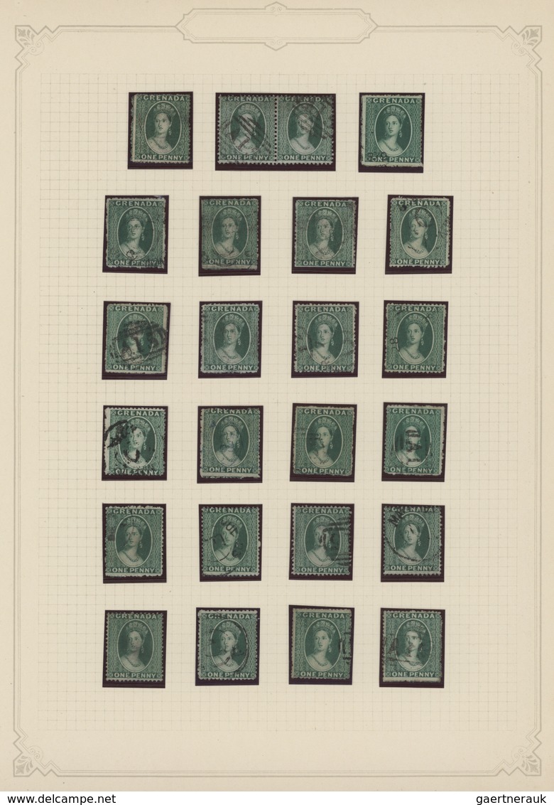 Grenada: 1861/1890, Used And Mit Collection Of 94 QV Heads, Neatly Arranged On Album Pages, Showing - Granada (...-1974)