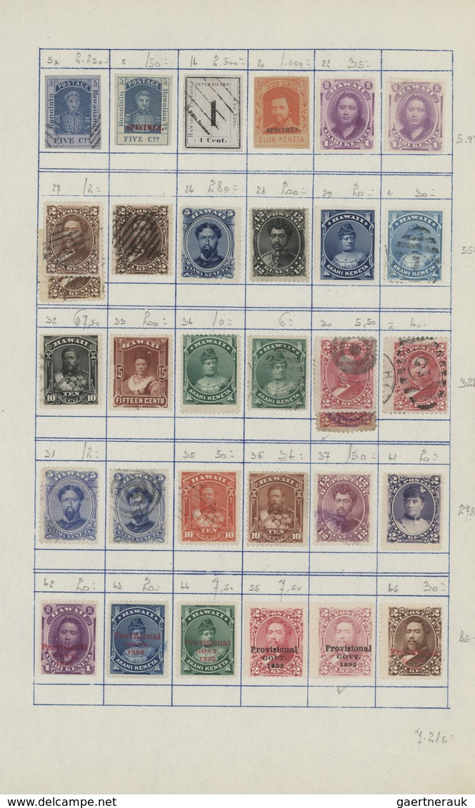 Hawaii: 1860/1899 (ca.), Mint And Used Assortment/collection Of Apprx. 85 Stamps On Leaves, Some Val - Hawaï