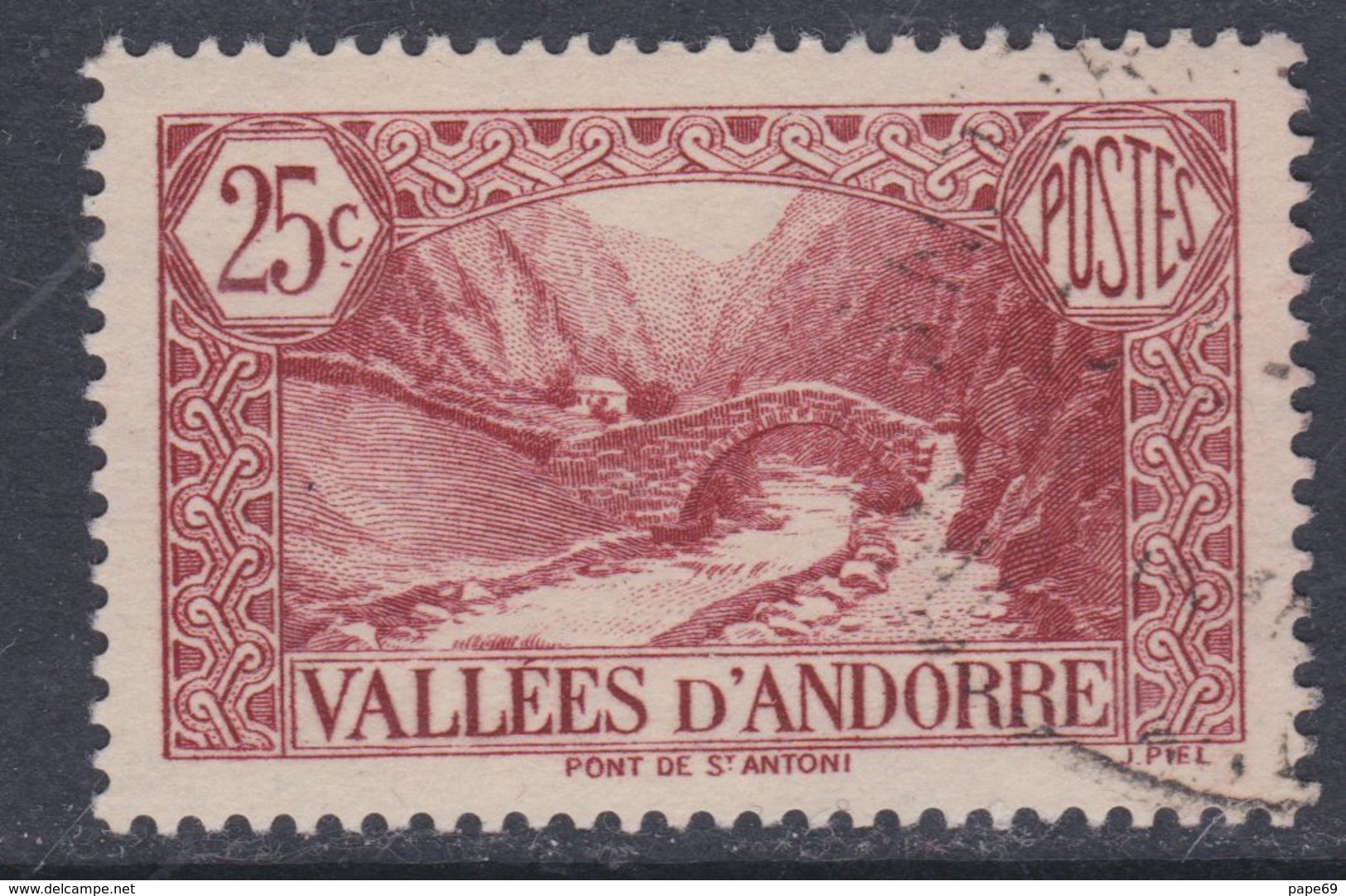 Andorre N° 61 O Paysages, Partie De Série :25 C. Brun-rouge Oblitération Très Faible Sinon TB - Oblitérés