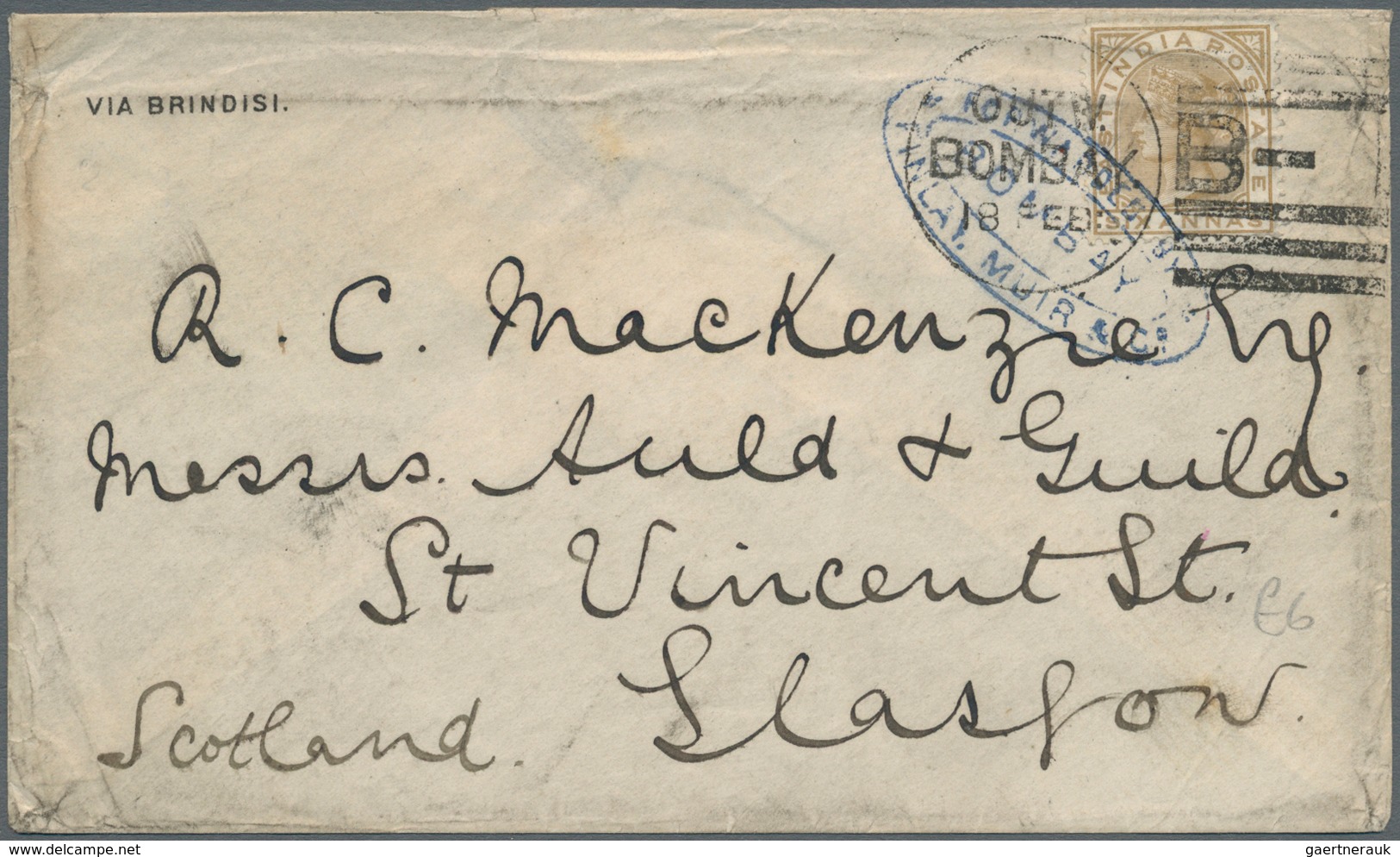 Indien: 1859-1883 FORWARDED MAIL: Seven Covers/part Covers From India To Great Britain Or Inland All - 1852 District De Scinde