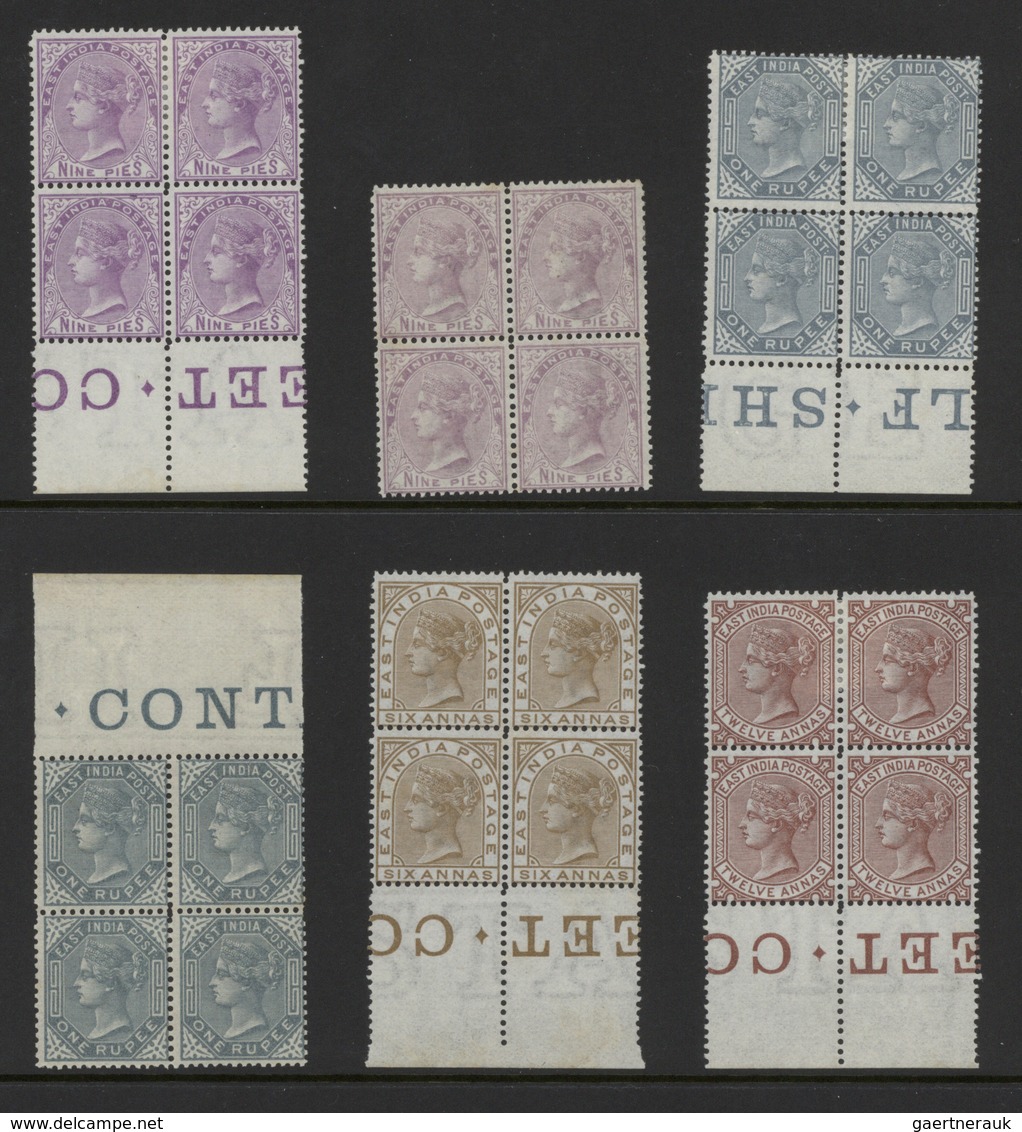 Indien: 1865-76 Collection Of 14 Queen Victoria East India Blocks Of Four And 2 Blocks Of Six (8p.), - 1852 Provincia De Sind