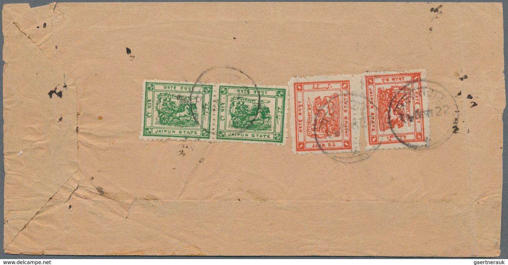 Indien - Feudalstaaten: JAIPUR 1904-28 'Chariot Of The Sun': Five Covers And Two Postal Stationery E - Autres & Non Classés