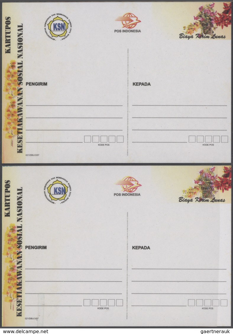 Indonesien: 1998, Interesting Lot With 10 Stationery Cards With Varieties And Prints Of Only One Col - Indonésie